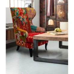 KARE Design Meubles>Fauteuil à oreilles Patchwork rouge