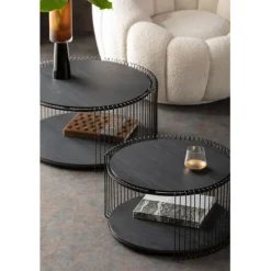 KARE Design Meubles>Table basse Wire Double noir bois (2/Set)