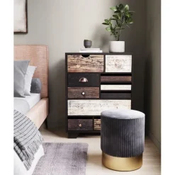 KARE Design Meubles>Tabouret Cherry Grey velours cotelé laiton Ø35cm